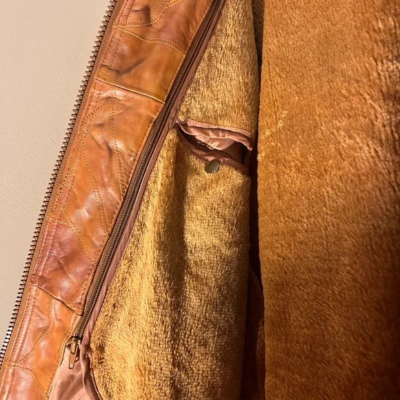 Men's Vintage Leather Bomber Jacket - Rich Brown Patch Work - Picture 7 of 7